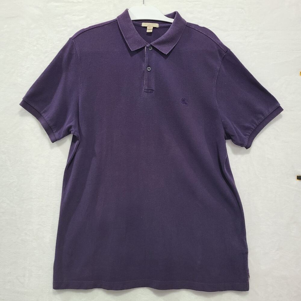 GUC Burberry Brit Mens Pique Polo Shirt Purple Short Sleeve Knight Logo Size XXL